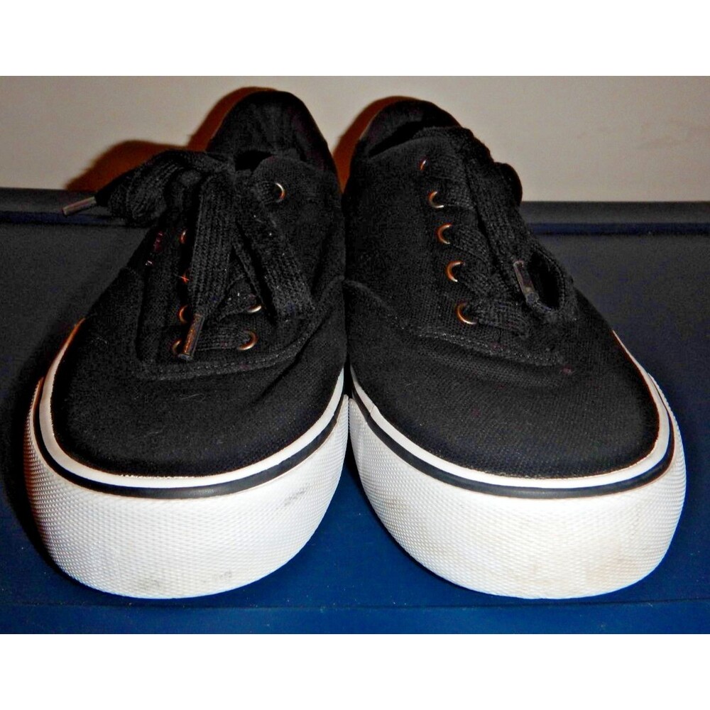 Lugz Mens 7.5 Black Canvas Low Top Lace Up Sneakers White Sole Skate Shoes